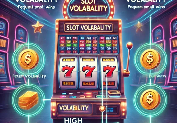 DALLE 2025-03-19 181614 - An informative and visually engaging illustration explaining the importance of slot volatility in online slot games The image features a digital slot