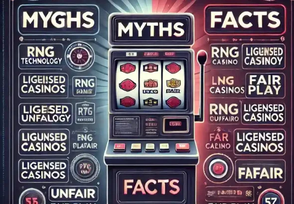 DALLE2025-03-15043451-AninformativeandvisuallyengagingillustrationaddressingthemythsandfactsaboutonlineslotmanipulationTheimagefeaturesadigitalslotmac